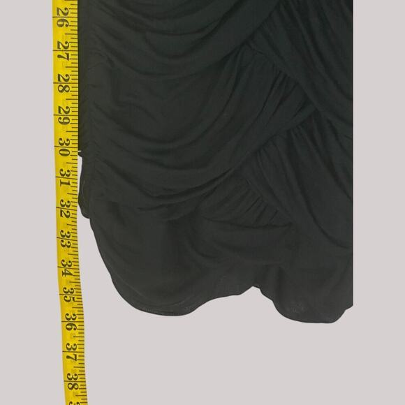 Halston Heritage Black Bodycon Ruched Mock Wrap Black Cocktail Dress (M) - Picture 9 of 16